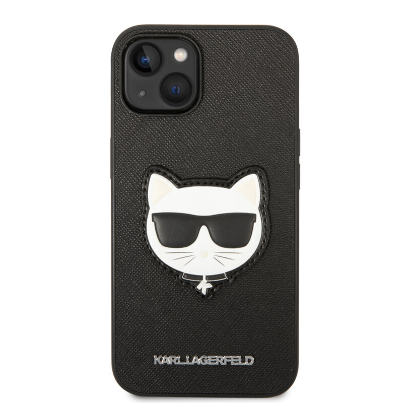 Husa originala iPhone 14 Plus Karl Lagerfeld Saffiano, Choupette Head, negru, KLHCP14MSAPCHK