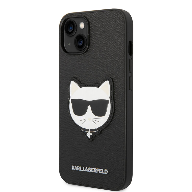 Husa originala iPhone 14 Plus Karl Lagerfeld Saffiano, Choupette Head, negru, KLHCP14MSAPCHK