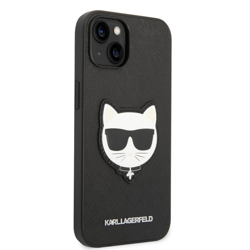 Husa originala iPhone 14 Plus Karl Lagerfeld Saffiano, Choupette Head, negru, KLHCP14MSAPCHK