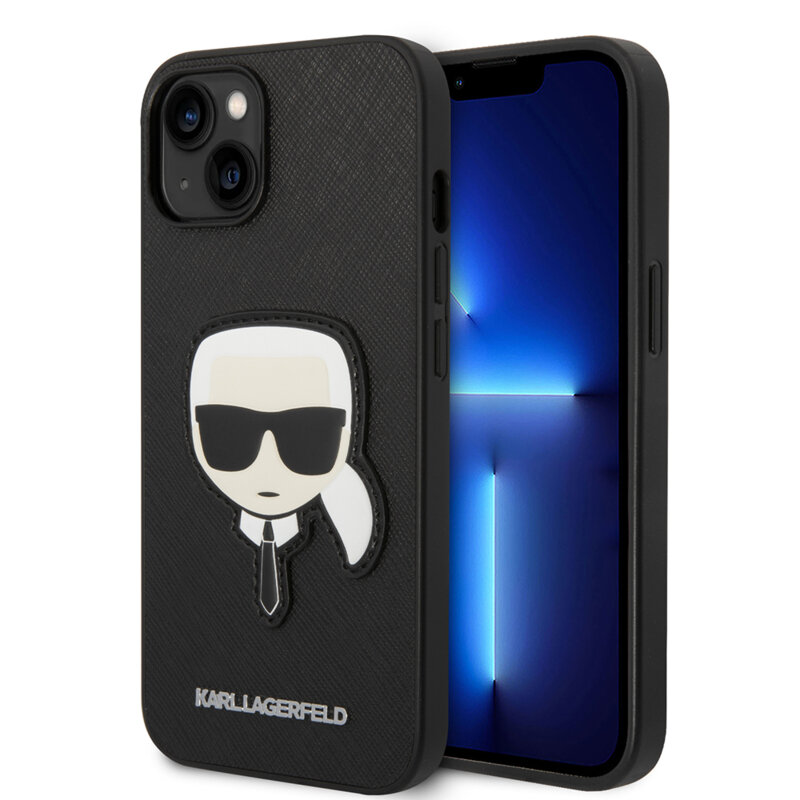 Husa originala iPhone 14 Plus Karl Lagerfeld Saffiano, Karl`s Head, negru, KLHCP14MSAPKHK