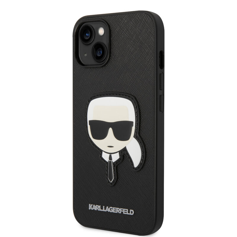 Husa originala iPhone 14 Plus Karl Lagerfeld Saffiano, Karl`s Head, negru, KLHCP14MSAPKHK