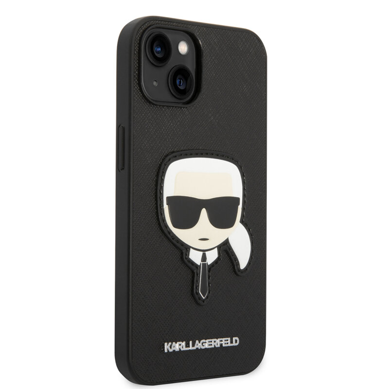 Husa originala iPhone 14 Plus Karl Lagerfeld Saffiano, Karl`s Head, negru, KLHCP14MSAPKHK