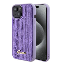 Husa originala Guess iPhone 15 Sequin Script Metal, mov,  GUHCP15SPSFDGSU