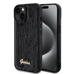 Husa originala Guess iPhone 15 Sequin Script Metal, negru, GUHCP15SPSFDGSK