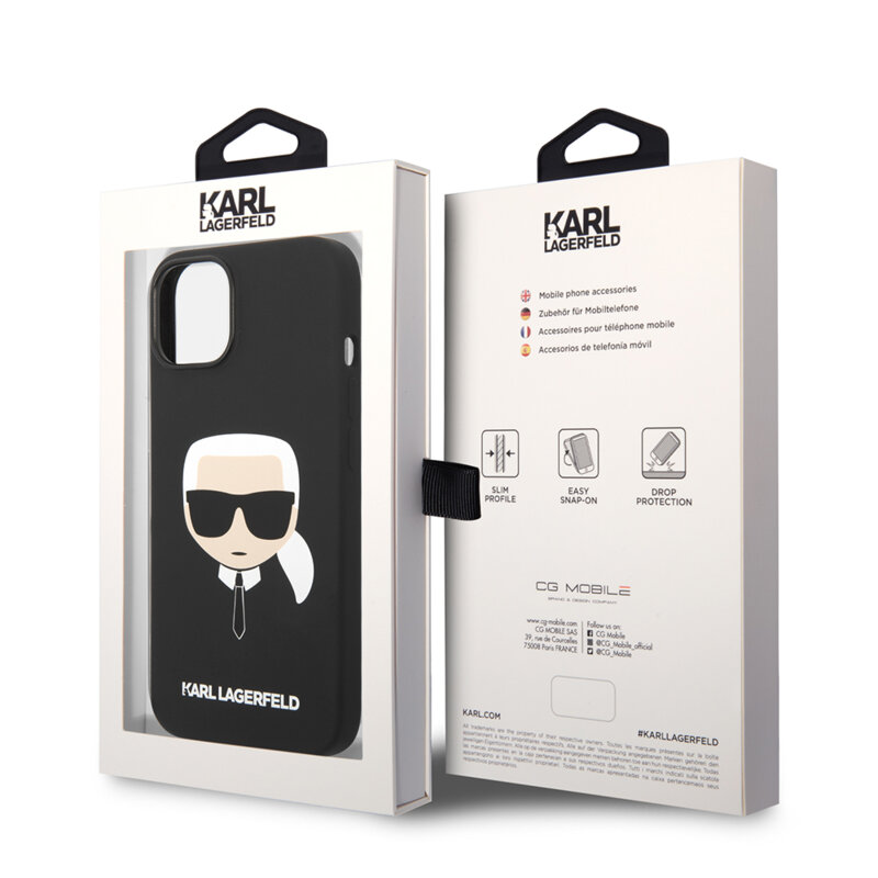 Husa Karl Lagerfeld iPhone 14 Plus Silicone, Karl`s Head, negru, KLHCP14MSLKHBK