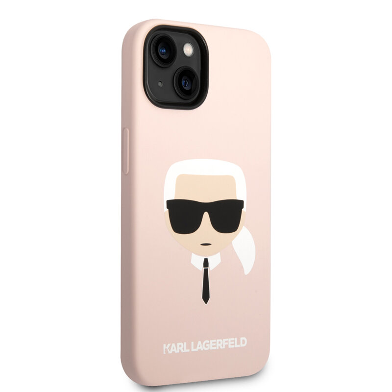 Husa Karl Lagerfeld iPhone 14 Plus Silicone, Karl`s Head, roz, KLHCP14MSLKHLP