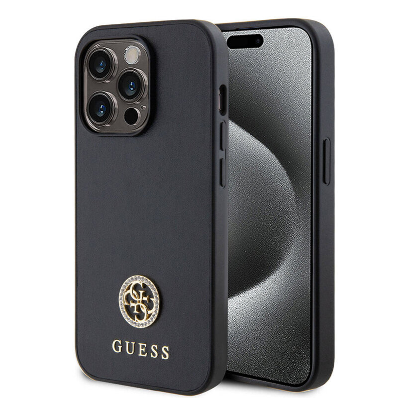 Husa originala Guess iPhone 15 Pro Strass Metal Logo, negru, GUHCP15LPS4DGPK