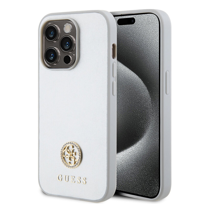 Husa originala Guess iPhone 15 Pro Max Strass Metal Logo, argintiu, GUHCP15XPS4DGPS