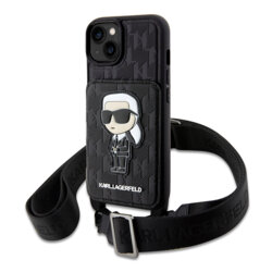 Husa iPhone 14 Karl Lagerfeld Saffiano Crossbody, Monogram Ikonik, KLHCP14SCSAKHPKK