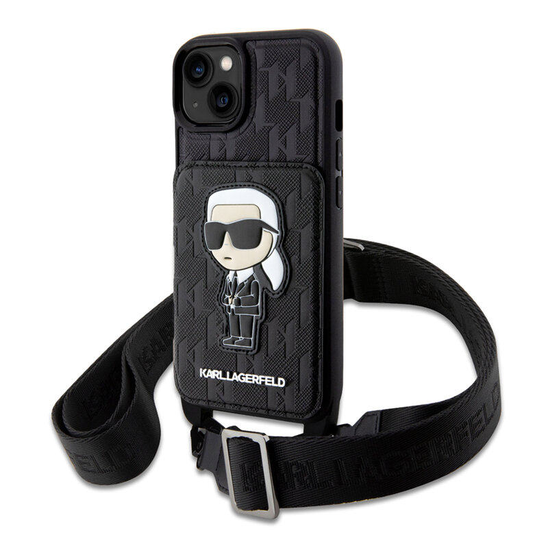 Husa iPhone 14 Karl Lagerfeld Saffiano Crossbody, Monogram Ikonik, KLHCP14SCSAKHPKK