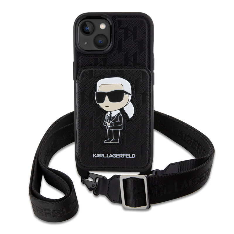 Husa iPhone 14 Karl Lagerfeld Saffiano Crossbody, Monogram Ikonik, KLHCP14SCSAKHPKK