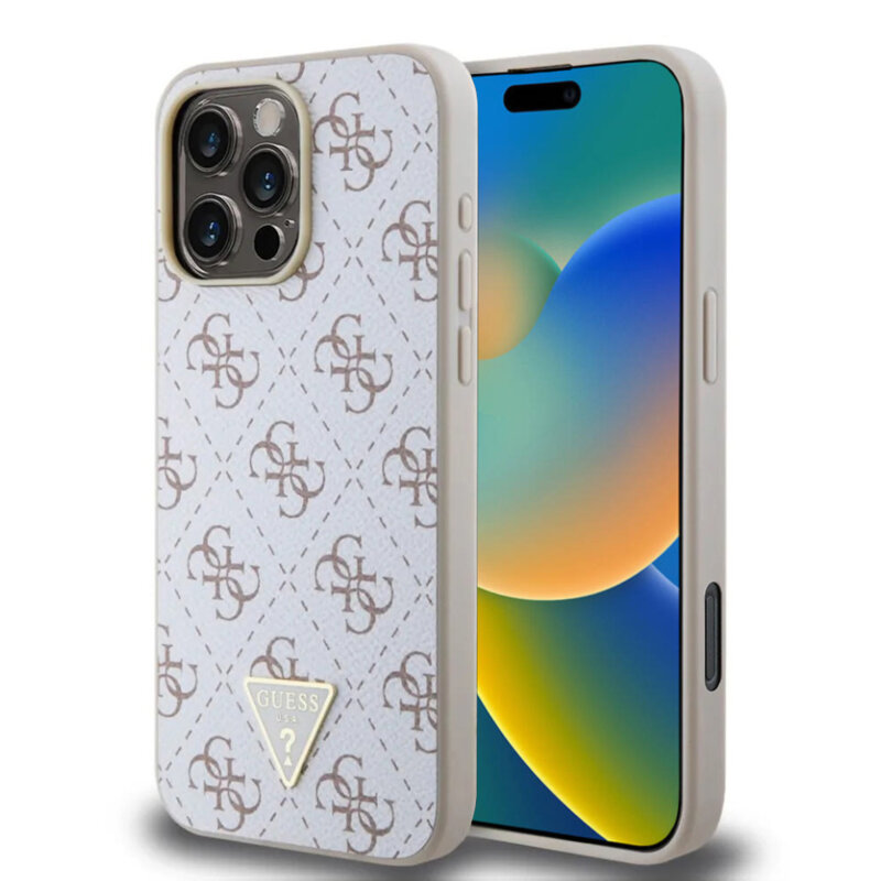 Husa originala Guess iPhone 16 Pro Max Hardcase 4G Triangle Metal Logo, alb, GUHCP16XPG4GPH