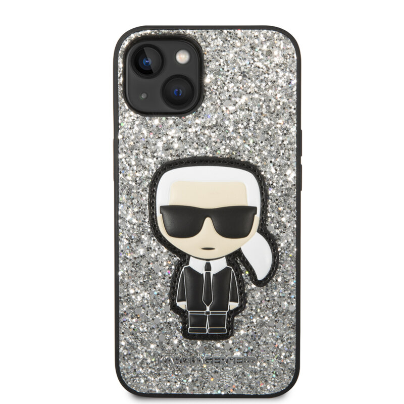 Husa Karl Lagerfeld iPhone 14 Hardcase Glitter, Flakes Ikonik, argintiu, KLHCP14SGFKPG