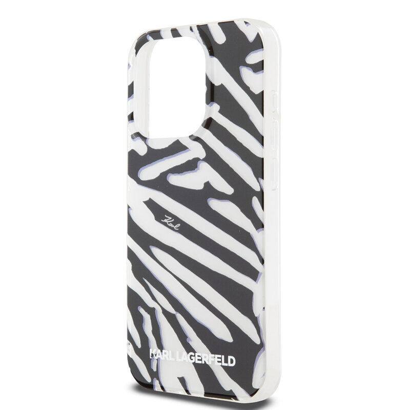 Husa iPhone 15 Pro Max Karl Lagerfeld IML Luxury, Zebra Pattern&Cord, negru, KLHCP15XHZBPKCCK