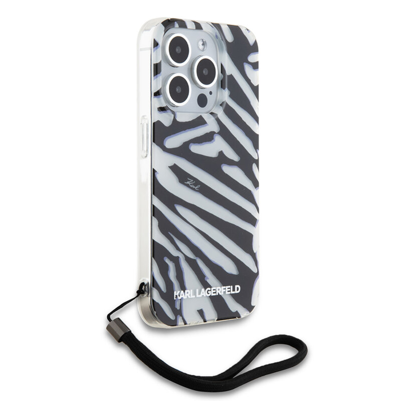 Husa iPhone 15 Pro Max Karl Lagerfeld IML Luxury, Zebra Pattern&Cord, negru, KLHCP15XHZBPKCCK