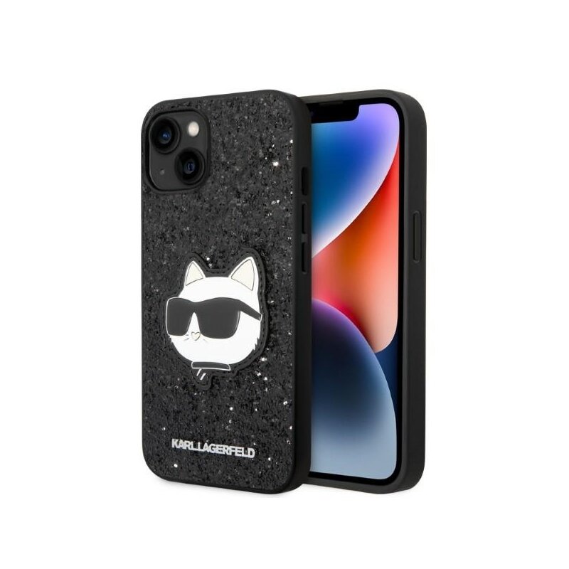 Husa Karl Lagerfeld iPhone 14 Plus Hardcase Glitter, Choupette Patch, negru, KLHCP14MG2CPK