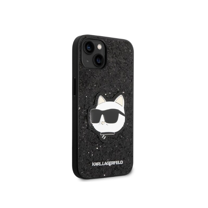 Husa Karl Lagerfeld iPhone 14 Plus Hardcase Glitter, Choupette Patch, negru, KLHCP14MG2CPK