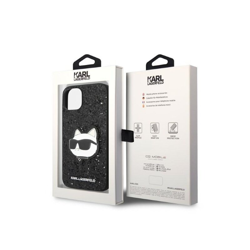 Husa Karl Lagerfeld iPhone 14 Plus Hardcase Glitter, Choupette Patch, negru, KLHCP14MG2CPK