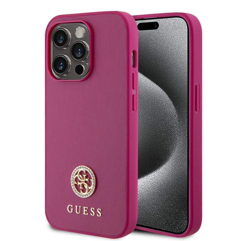 Husa originala Guess iPhone 15 Pro Strass Metal Logo, roz, GUHCP15LPS4DGPP