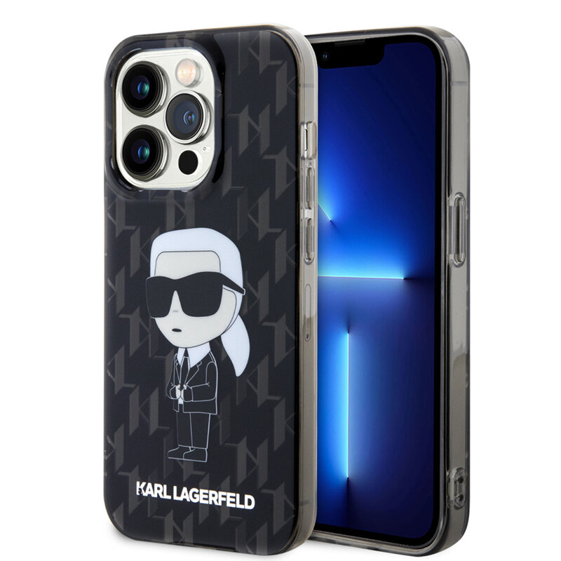 Husa iPhone 15 Pro Max Karl Lagerfeld Hardcase Monogram, Ikonik, negru, KLHCP15XHNKMKLK