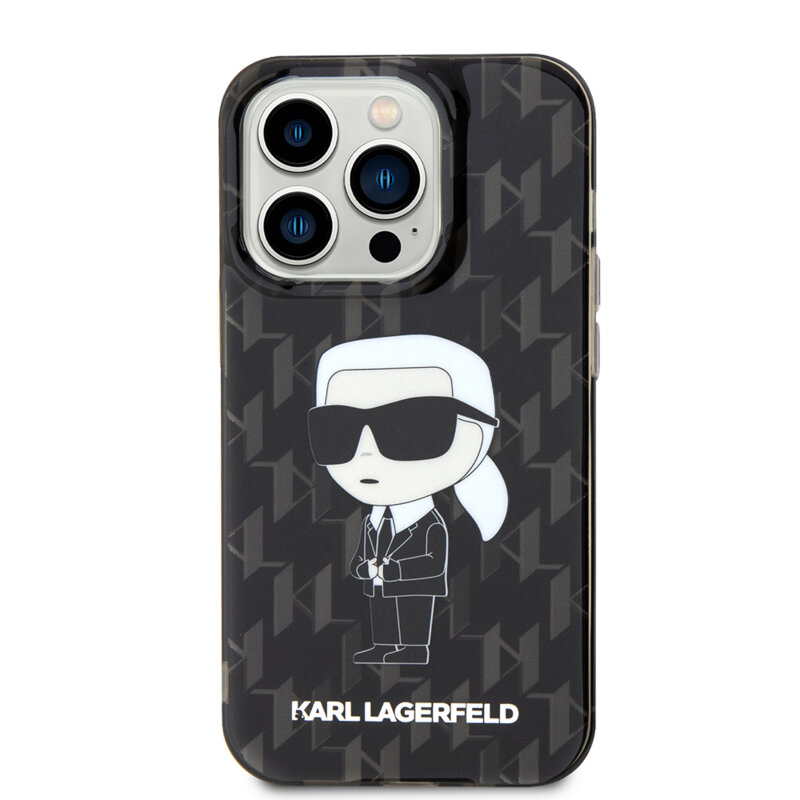 Husa iPhone 15 Pro Max Karl Lagerfeld Hardcase Monogram, Ikonik, negru, KLHCP15XHNKMKLK