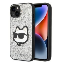 Husa Karl Lagerfeld iPhone 14 Plus Hardcase Glitter, Choupette Patch, argintiu, KLHCP14MG2CPS