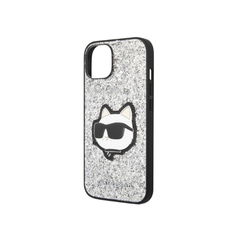 Husa Karl Lagerfeld iPhone 14 Plus Hardcase Glitter, Choupette Patch, argintiu, KLHCP14MG2CPS