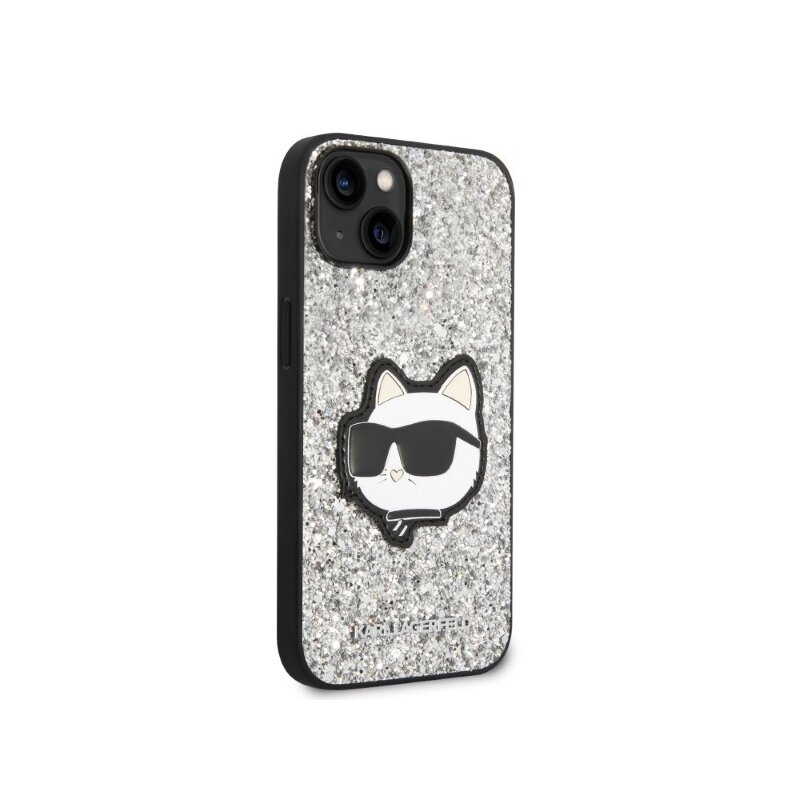 Husa Karl Lagerfeld iPhone 14 Plus Hardcase Glitter, Choupette Patch, argintiu, KLHCP14MG2CPS