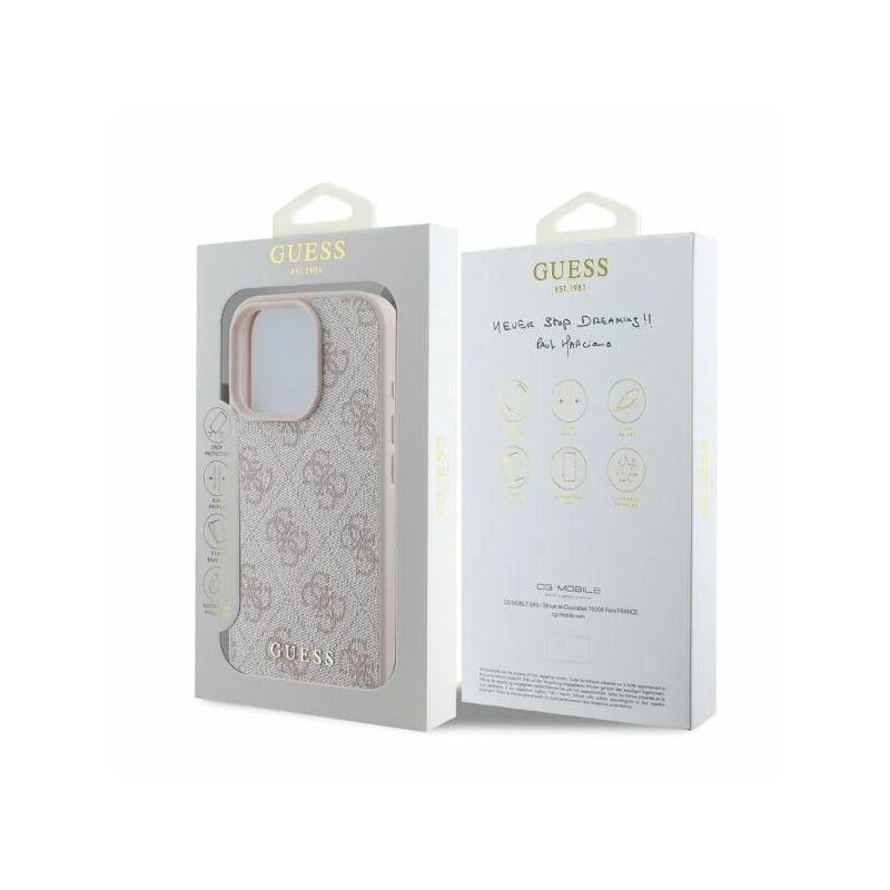 Husa originala Guess iPhone 16 Pro Hardcase 4G Classic, roz, GUHCP16LG4GFPI