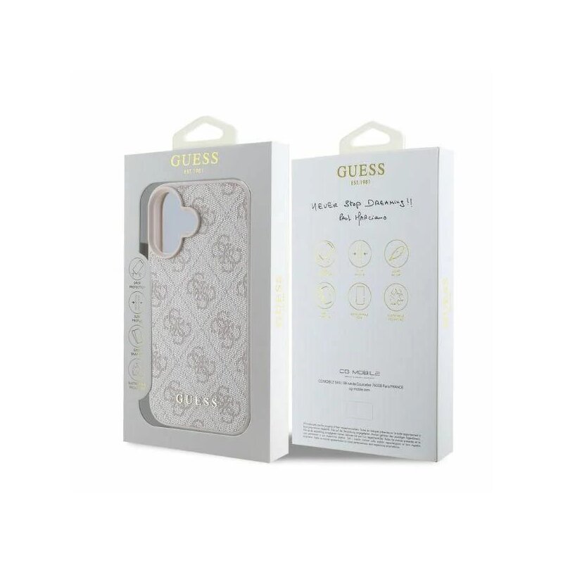 Husa originala Guess iPhone 16 Plus Hardcase 4G Classic, roz, GUHCP16MG4GFPI