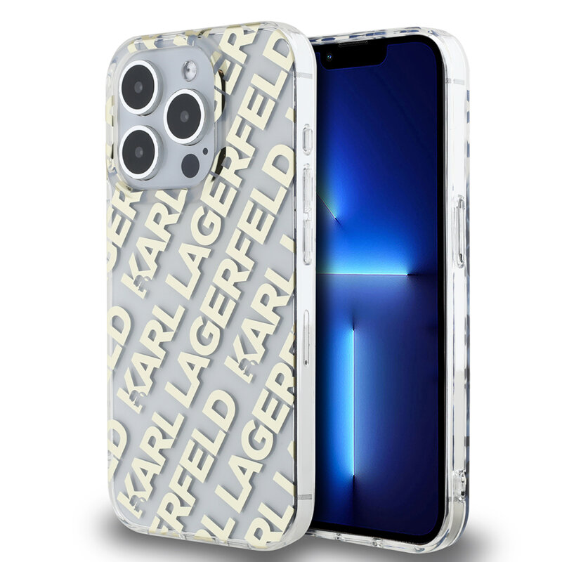 Husa iPhone 15 Pro Max Karl Lagerfeld IML Luxury, Fullover Logo, auriu, KLHCP15XHKFOEMD