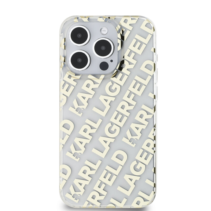Husa iPhone 15 Pro Max Karl Lagerfeld IML Luxury, Fullover Logo, auriu, KLHCP15XHKFOEMD