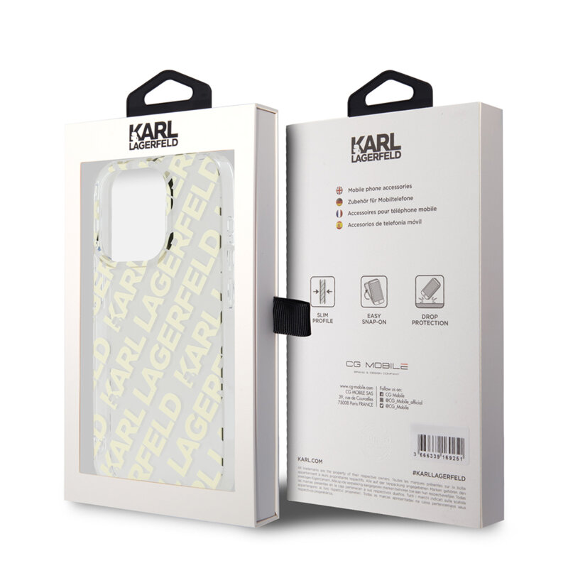 Husa iPhone 15 Pro Max Karl Lagerfeld IML Luxury, Fullover Logo, auriu, KLHCP15XHKFOEMD