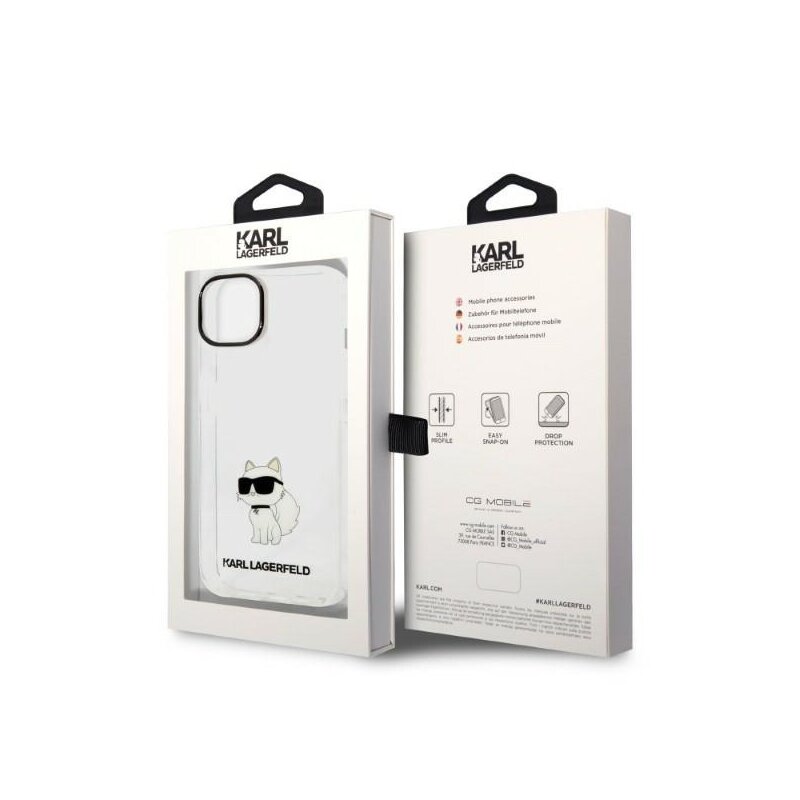 Husa iPhone 14 Plus Karl Lagerfeld Hardcase, Ikonik Choupette, transparenta, KLHCP14MHNCHTCT