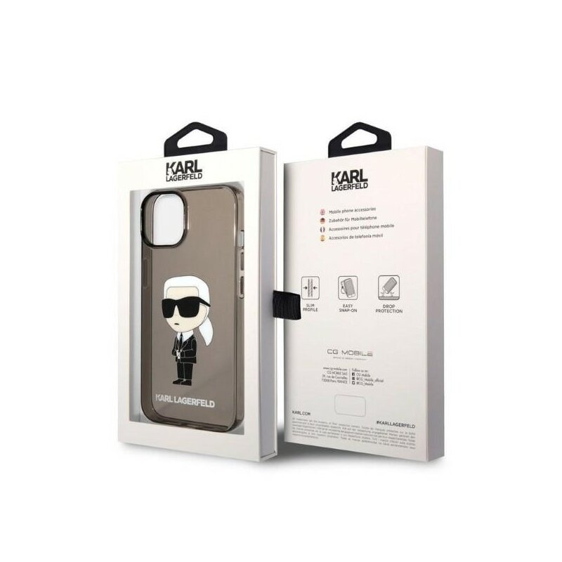 Husa iPhone 14 Plus Karl Lagerfeld Hardcase, Ikonik Karl Lagerfeld, negru, KLHCP14MHNIKTCK