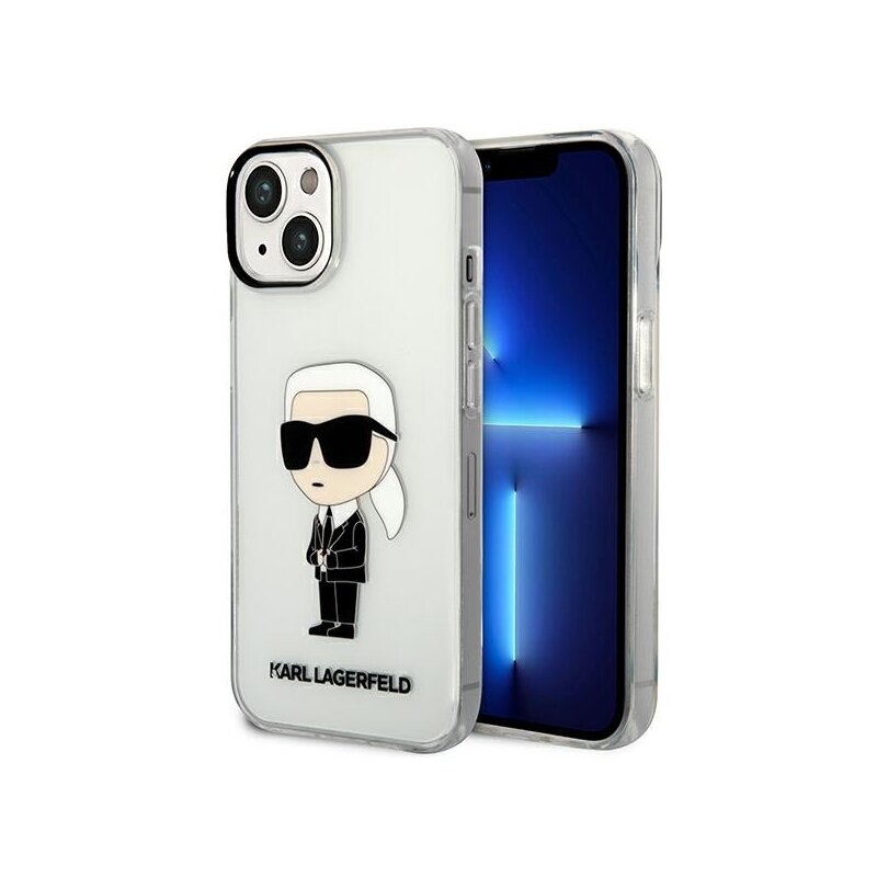 Husa iPhone 14 Plus Karl Lagerfeld Hardcase, Ikonik Karl Lagerfeld, transparenta, KLHCP14MHNIKTCT