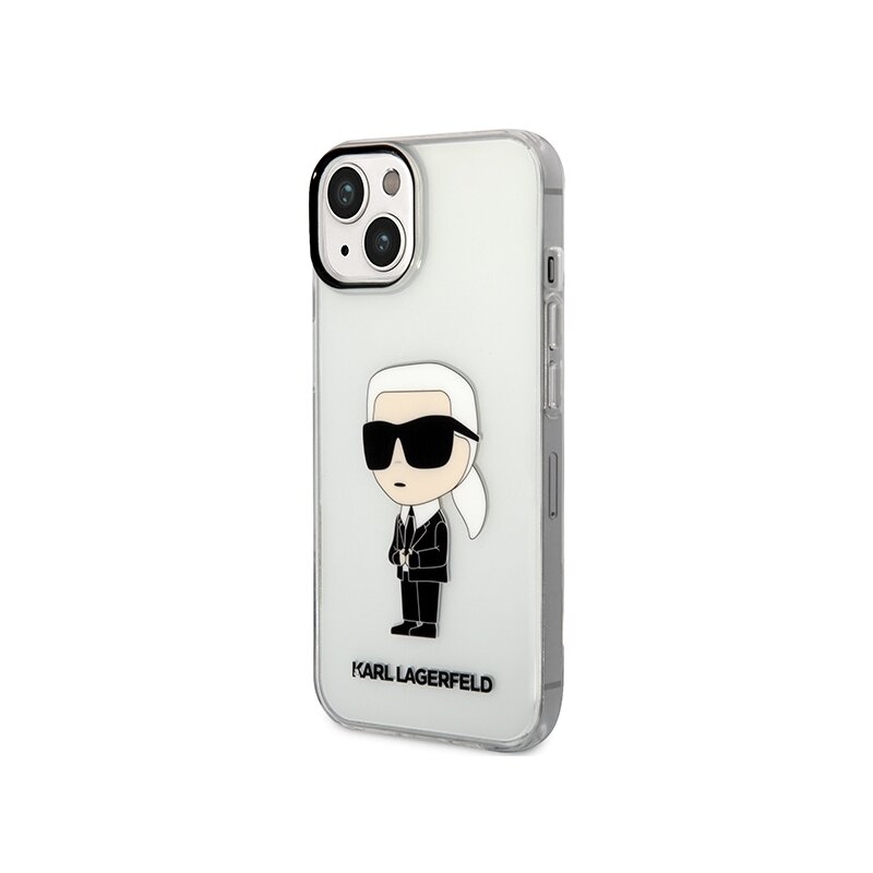 Husa iPhone 14 Plus Karl Lagerfeld Hardcase, Ikonik Karl Lagerfeld, transparenta, KLHCP14MHNIKTCT