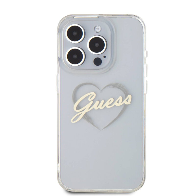 Husa Guess Hardcase IML Heart iPhone 16 Pro Max, transparenta, GUHCP16XHCHGSPT
