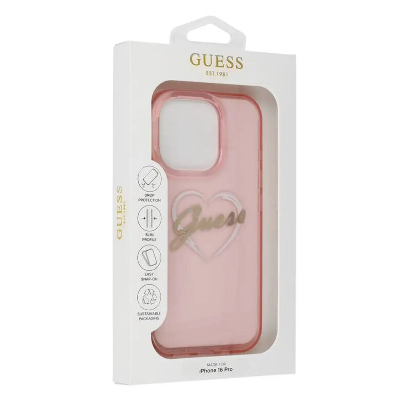 Husa Guess Hardcase IML Heart iPhone 16 Pro Max, roz, GUHCP16XHCHGSPP