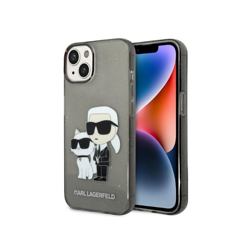 Husa Karl Lagerfeld iPhone 14 Plus Hardcase Glitter, Karl&Choupette, negru, KLHCP14MHNKCTGK