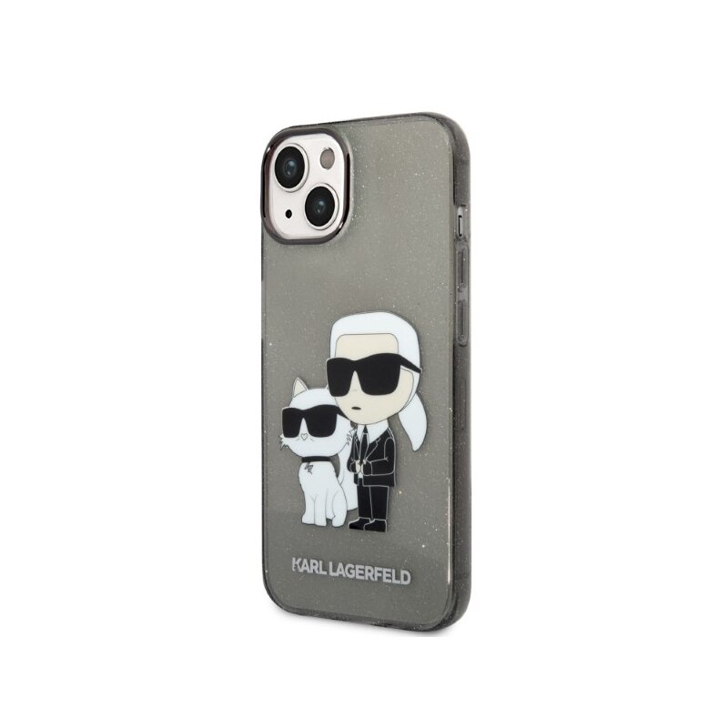 Husa Karl Lagerfeld iPhone 14 Plus Hardcase Glitter, Karl&Choupette, negru, KLHCP14MHNKCTGK