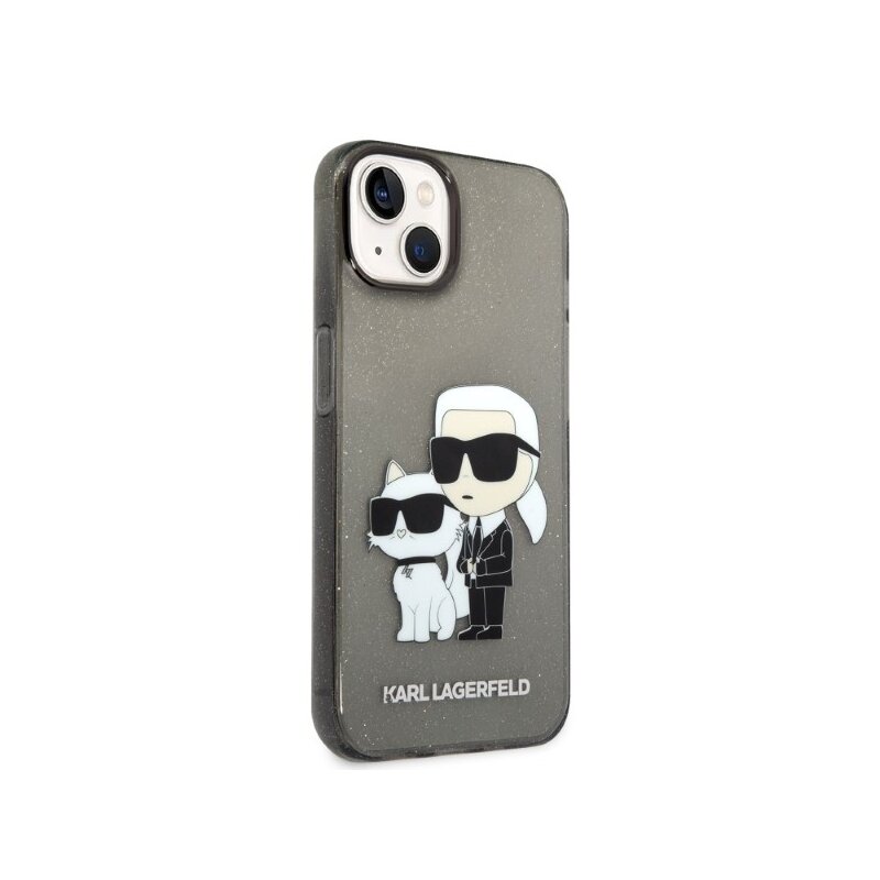 Husa Karl Lagerfeld iPhone 14 Plus Hardcase Glitter, Karl&Choupette, negru, KLHCP14MHNKCTGK