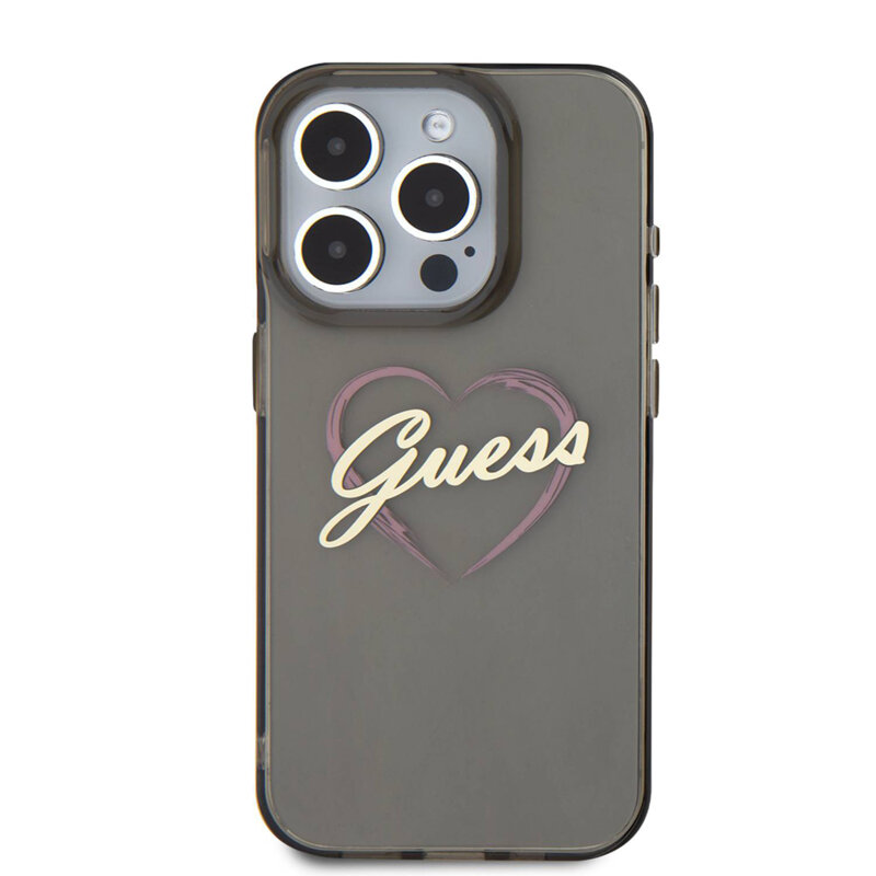 Husa Guess Hardcase IML Heart iPhone 16 Pro Max, negru, GUHCP16XHCHGSPK