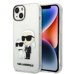Husa Karl Lagerfeld iPhone 14 Plus Hardcase Glitter, Karl&Choupette, transparenta, KLHCP14MHNKCTGT