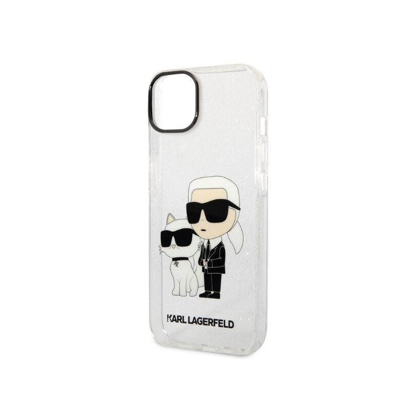 Husa Karl Lagerfeld iPhone 14 Plus Hardcase Glitter, Karl&Choupette, transparenta, KLHCP14MHNKCTGT