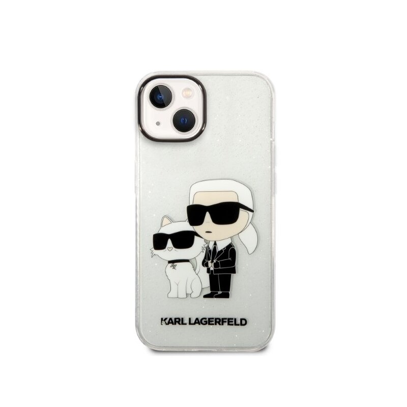 Husa Karl Lagerfeld iPhone 14 Plus Hardcase Glitter, Karl&Choupette, transparenta, KLHCP14MHNKCTGT