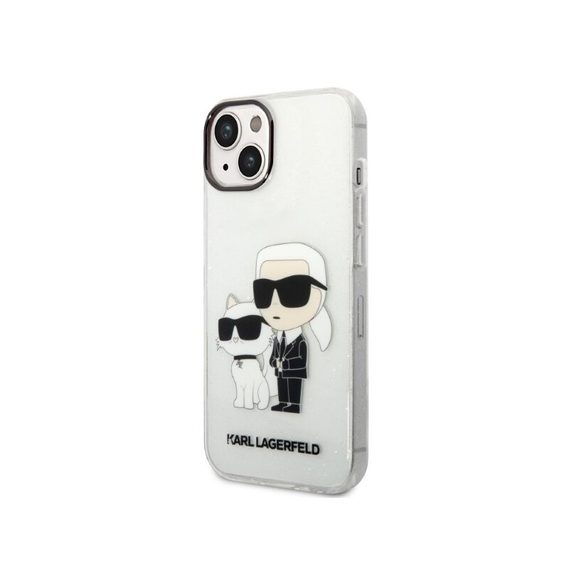 Husa Karl Lagerfeld iPhone 14 Plus Hardcase Glitter, Karl&Choupette, transparenta, KLHCP14MHNKCTGT