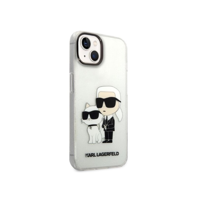 Husa Karl Lagerfeld iPhone 14 Plus Hardcase Glitter, Karl&Choupette, transparenta, KLHCP14MHNKCTGT
