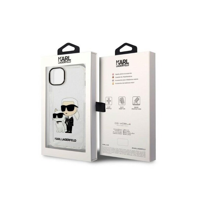 Husa Karl Lagerfeld iPhone 14 Plus Hardcase Glitter, Karl&Choupette, transparenta, KLHCP14MHNKCTGT