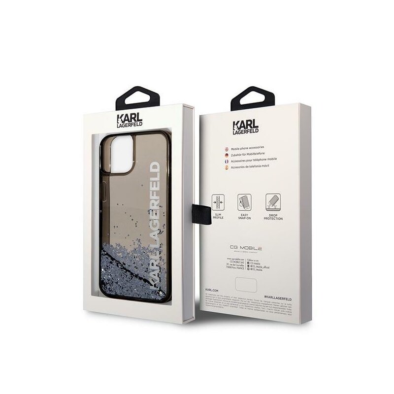 Husa Karl Lagerfeld iPhone 14 Plus Hardcase Liquid Glitter, Elong, negru, KLHCP14MLCKVK